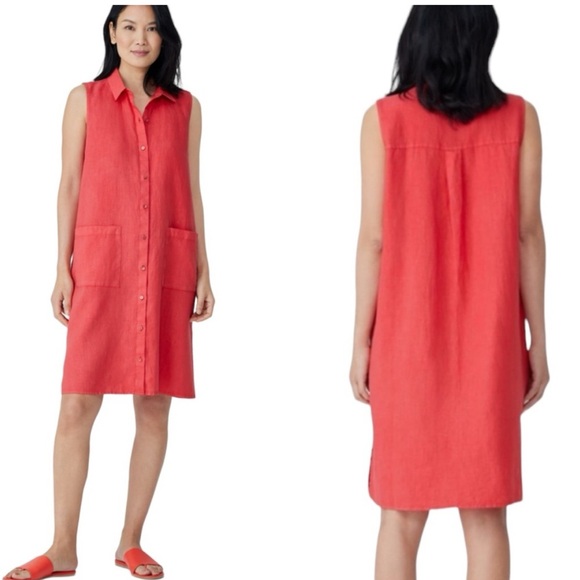 Eileen Fisher Linen Garment Dyed Organic Classic Collar Dress Size XS - Picture 1 of 8